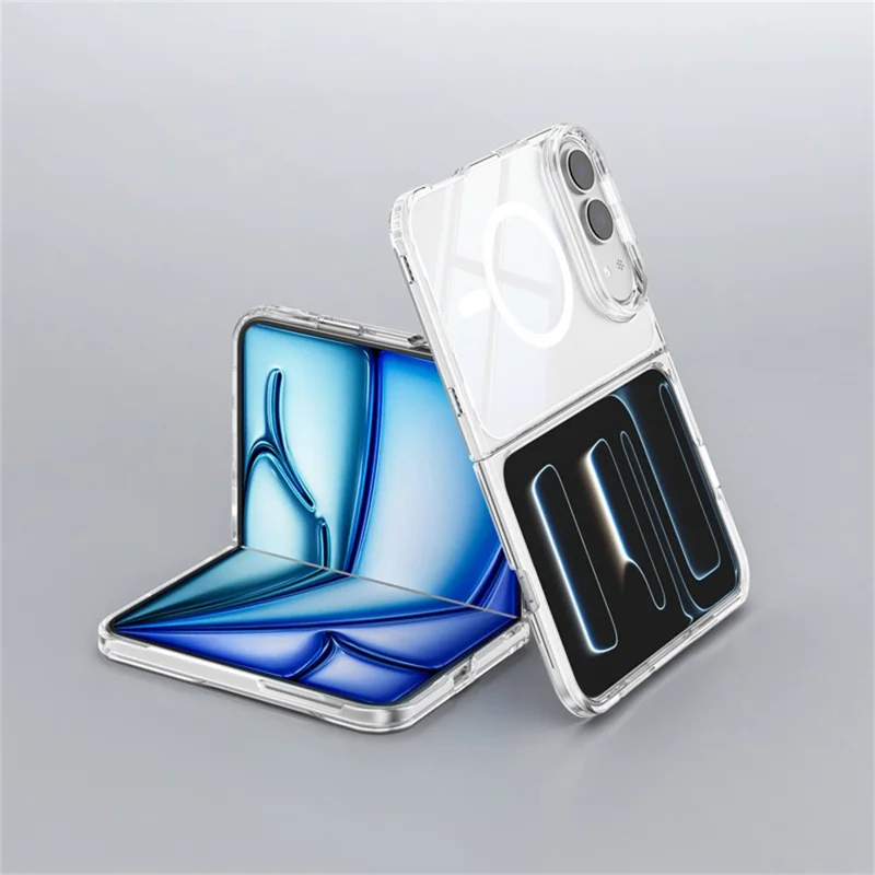 For iPhone Duo Magnetic Case UV Coating Anti-Yellowing 1.5mm Hard PC Phone Cover - Transparent