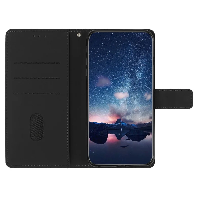For Samsung Galaxy S27 Case Rhombus Leather Horizontal Flip Phone Cover with Wrist Strap - Black