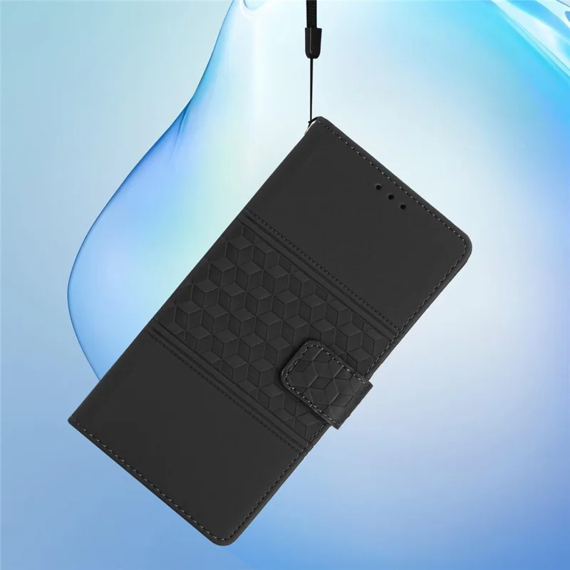 For Samsung Galaxy S27 Case Rhombus Leather Horizontal Flip Phone Cover with Wrist Strap - Black