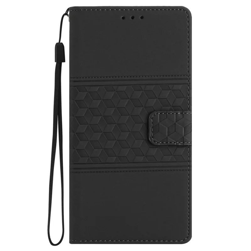 For Samsung Galaxy S27 Case Rhombus Leather Horizontal Flip Phone Cover with Wrist Strap - Black