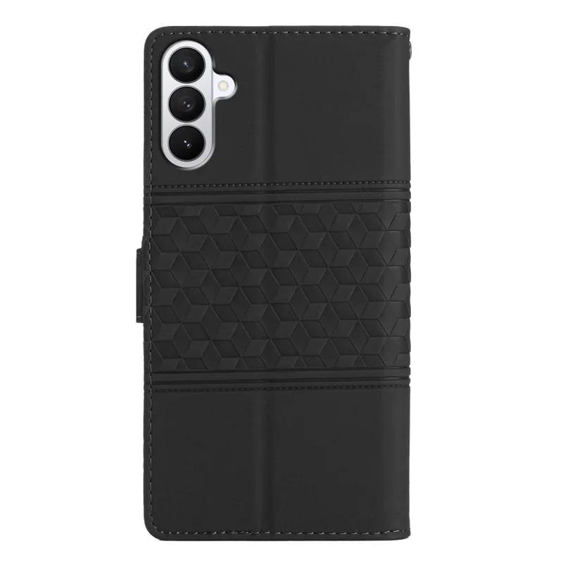 For Samsung Galaxy S27 Case Rhombus Leather Horizontal Flip Phone Cover with Wrist Strap - Black