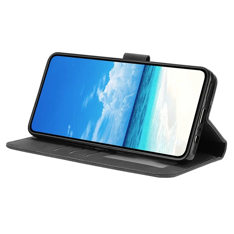 Чехол-кошелек для Samsung Galaxy S27+ с рисунком, имитацией кожи и ремешком — черный