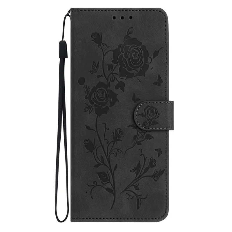 Чехол-кошелек для Samsung Galaxy S27+ с рисунком, имитацией кожи и ремешком — черный