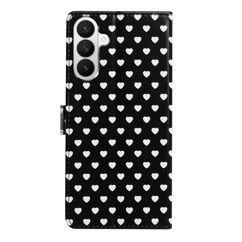 For Samsung Galaxy S27 Case Heart Pattern PU Leather Flip Wallet Stand Phone Cover with Wrist Strap - Black