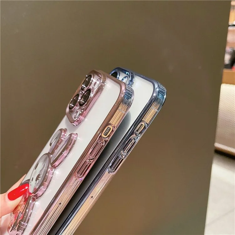 For iPhone 12 Pro 6.1 inch Quicksand Rabbit Decor Phone Protective Case Electroplating TPU Back Cover with Tempered Glass Lens Protection Film - Black
