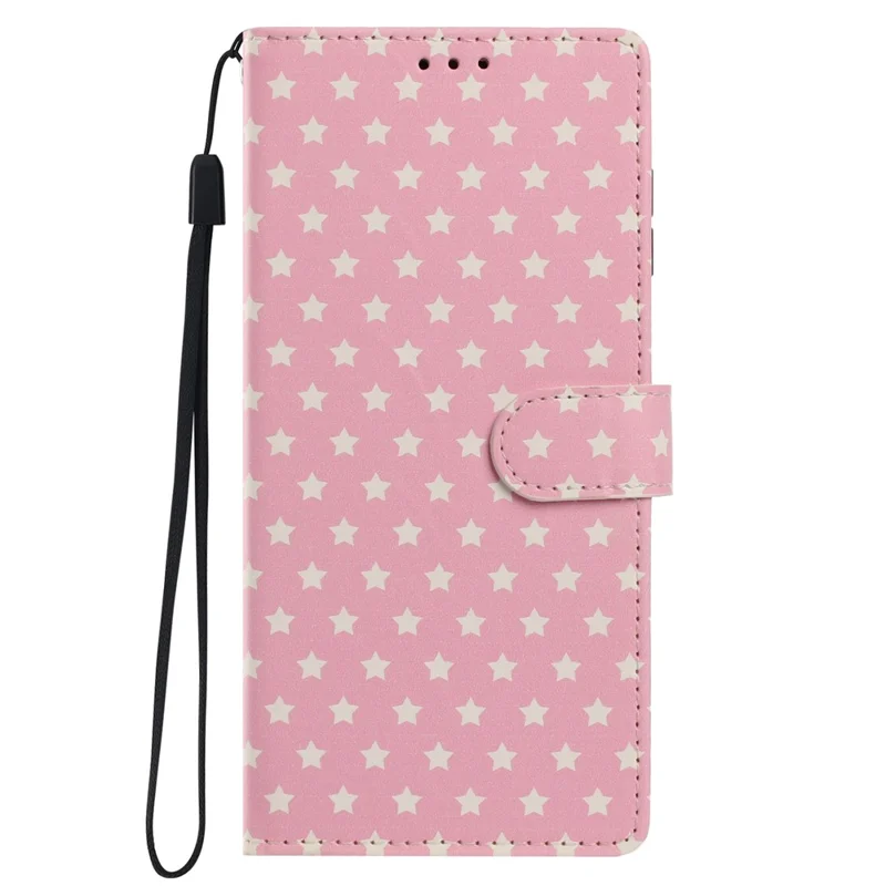 For Samsung Galaxy S27 Case Star Pattern PU Leather Wallet Stand Phone Cover with Wrist Strap - Pink