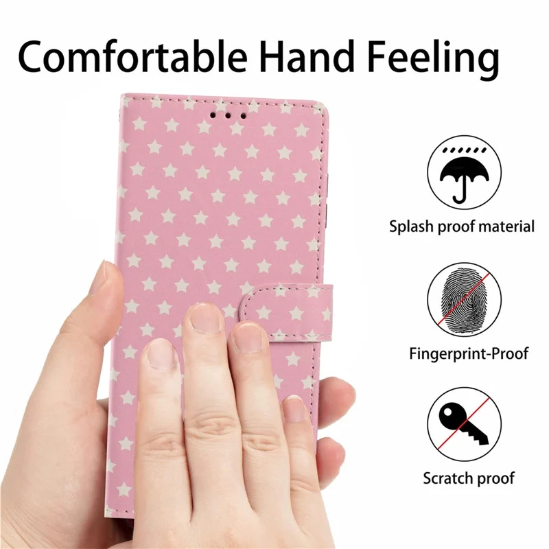 Til Samsung Galaxy S27+ Taske med stjernemønster i PU-læder med wallet og stander, telefonbeskytter med håndledsrem - Lyserød