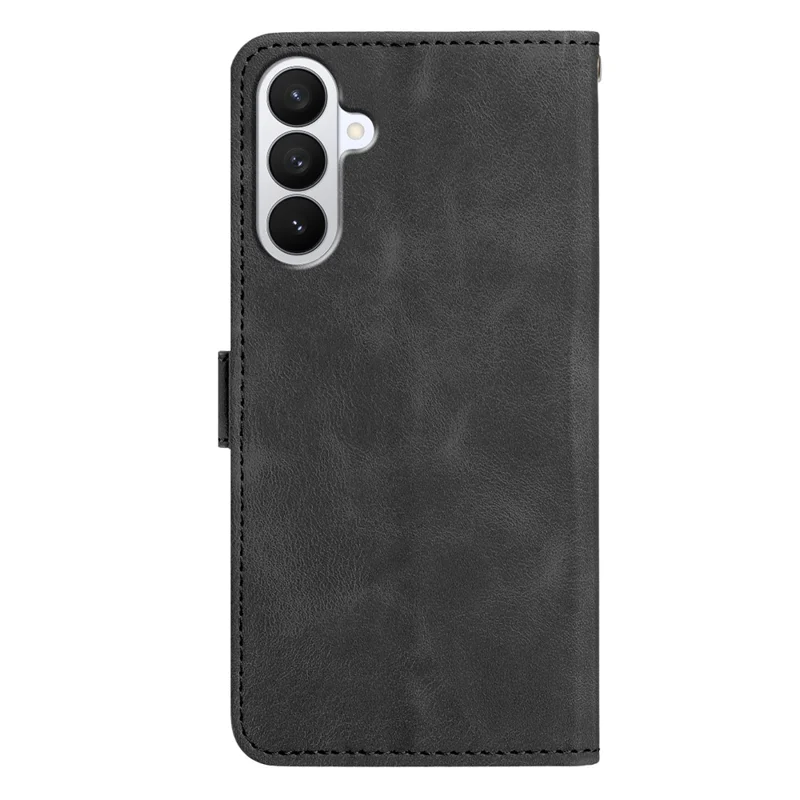 For Samsung Galaxy S27+ Wallet Case Imprinted Cat Butterfly Leather Phone Cover with Wrist Strap - Black