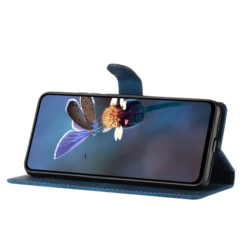 Für Samsung Galaxy S27+ Ledertasche mit geprägtem Blumenmuster, mit Handschlaufe - Blau