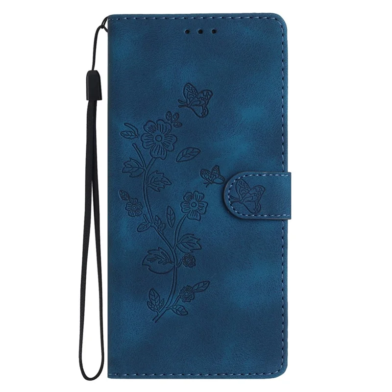 Für Samsung Galaxy S27+ Ledertasche mit geprägtem Blumenmuster, mit Handschlaufe - Blau