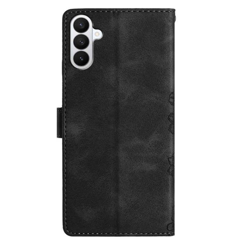 For Samsung Galaxy S27 Case Butterfly Flower Pattern Skin-Touch Leather Phone Cover - Black