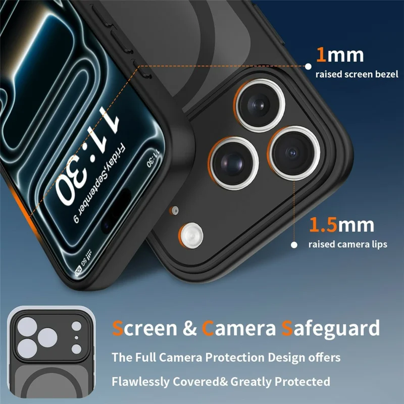 For iPhone 18 Pro / 17 Pro Magnetic Case Skin Touch PC + TPU Precise Camera Cutouts Shockproof Phone Cover - Black