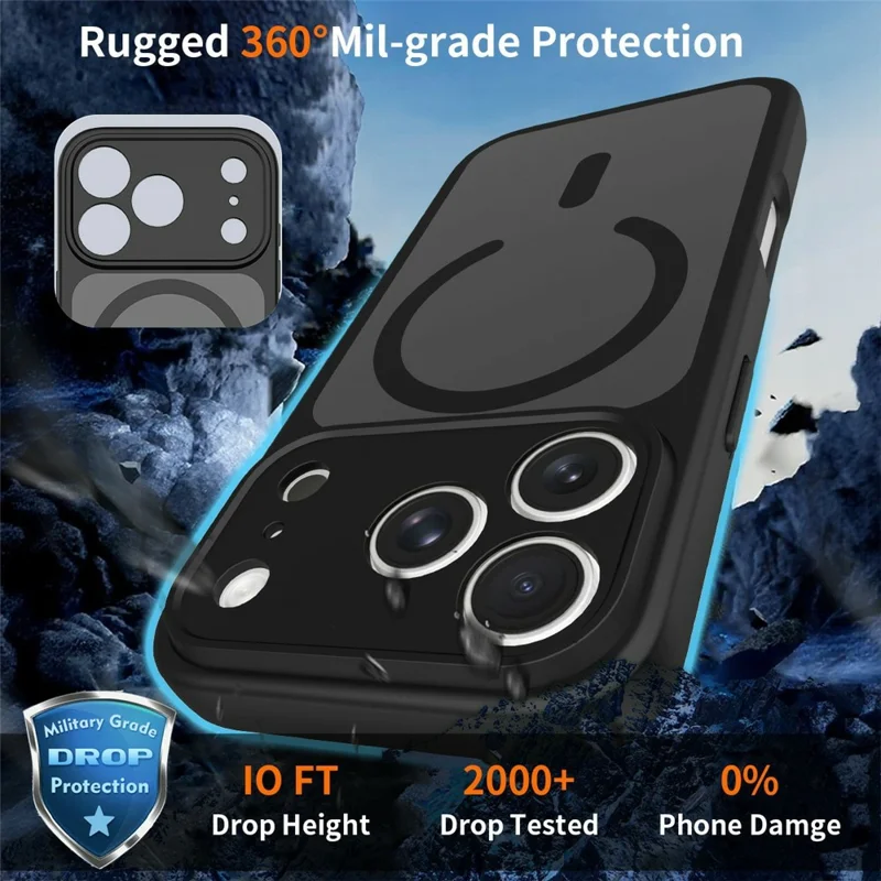 For iPhone 18 Pro / 17 Pro Magnetic Case Skin Touch PC + TPU Precise Camera Cutouts Shockproof Phone Cover - Black