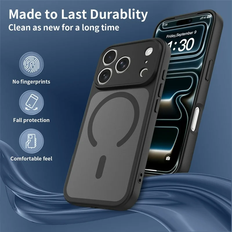 For iPhone 18 Pro / 17 Pro Magnetic Case Skin Touch PC + TPU Precise Camera Cutouts Shockproof Phone Cover - Black