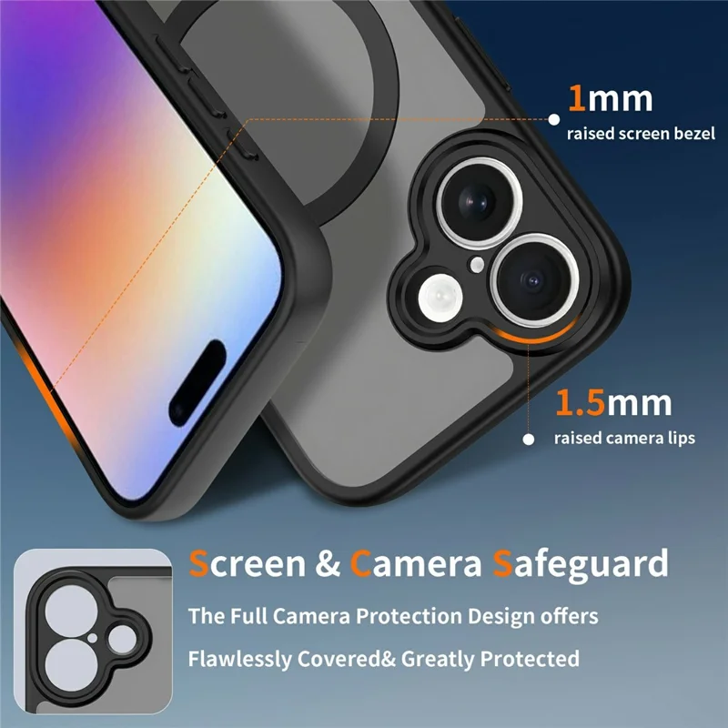 For iPhone 17 Magnetic Case Skin Touch PC + TPU Precise Camera Cutouts Shockproof Phone Cover - Black