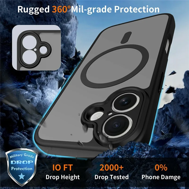 For iPhone 17 Magnetic Case Skin Touch PC + TPU Precise Camera Cutouts Shockproof Phone Cover - Black