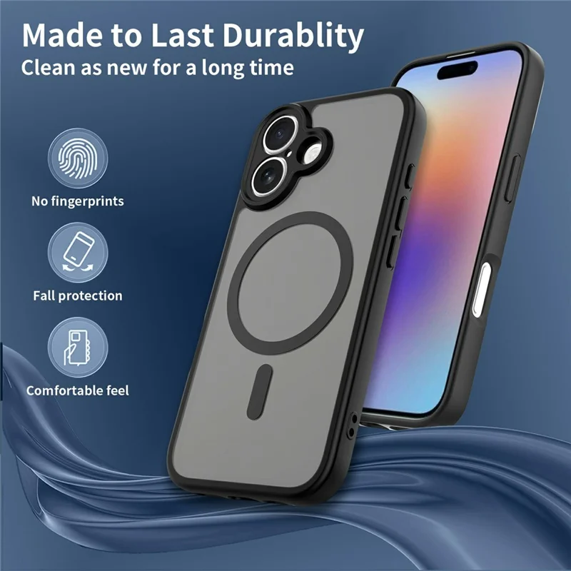 For iPhone 17 Magnetic Case Skin Touch PC + TPU Precise Camera Cutouts Shockproof Phone Cover - Black