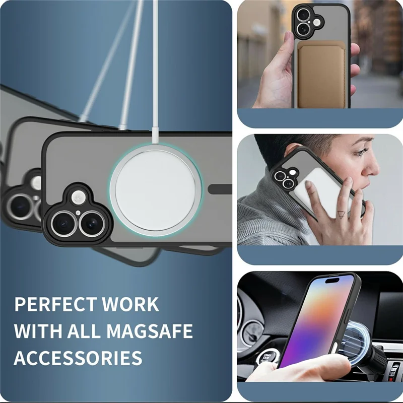 For iPhone 17 Magnetic Case Skin Touch PC + TPU Precise Camera Cutouts Shockproof Phone Cover - Black