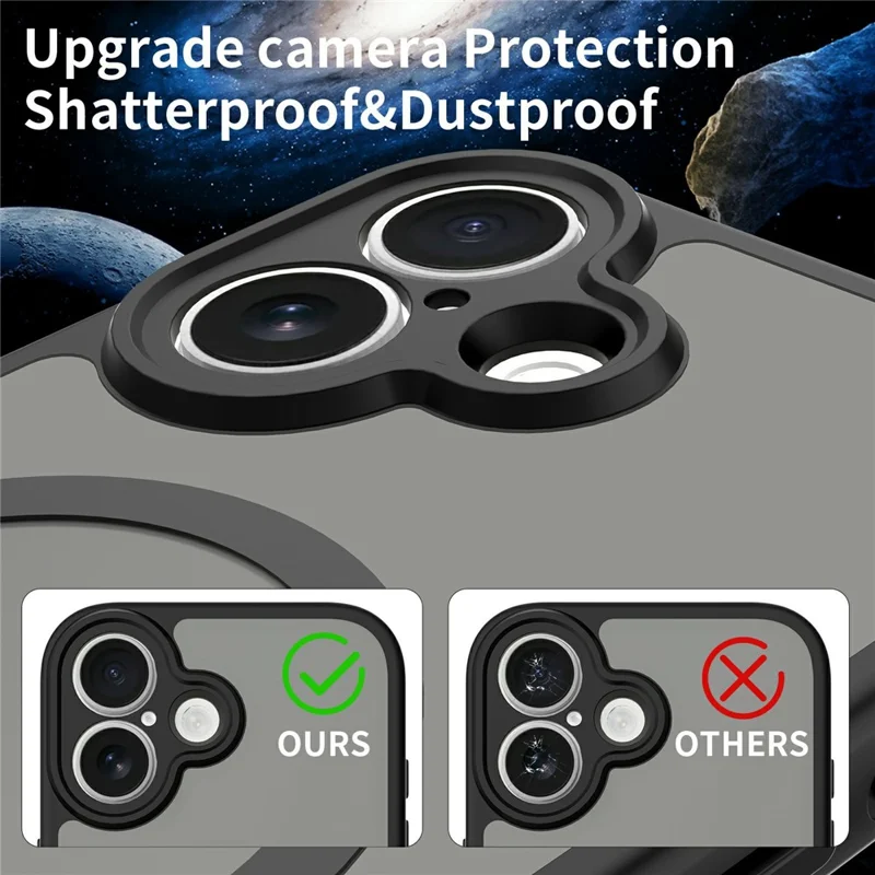 For iPhone 17 Magnetic Case Skin Touch PC + TPU Precise Camera Cutouts Shockproof Phone Cover - Black