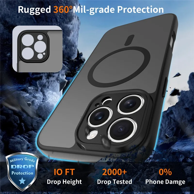For iPhone 16 Pro Max Magnetic Case Skin Touch PC + TPU Precise Camera Cutouts Shockproof Phone Cover - Black