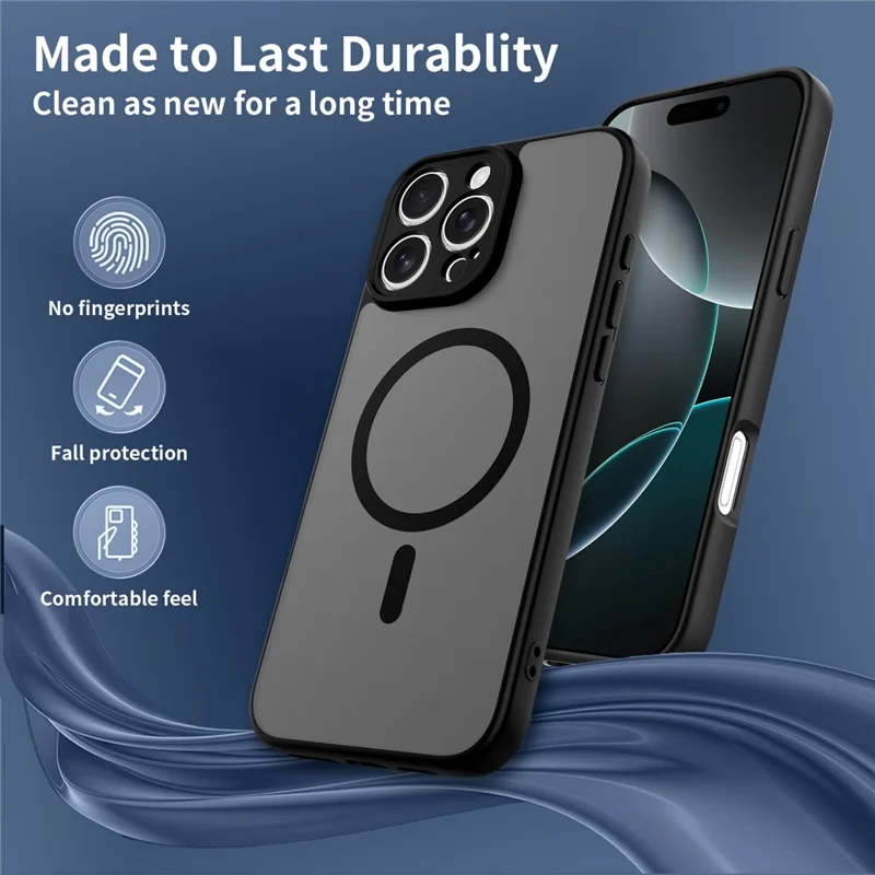 For iPhone 16 Pro Max Magnetic Case Skin Touch PC + TPU Precise Camera Cutouts Shockproof Phone Cover - Black