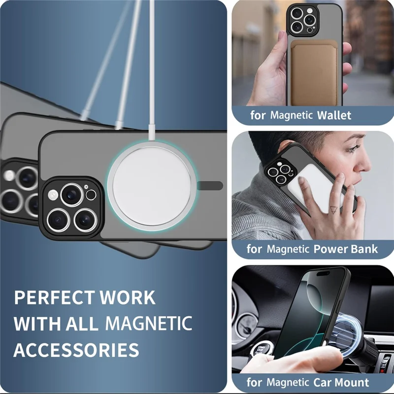 For iPhone 16 Pro Max Magnetic Case Skin Touch PC + TPU Precise Camera Cutouts Shockproof Phone Cover - Black