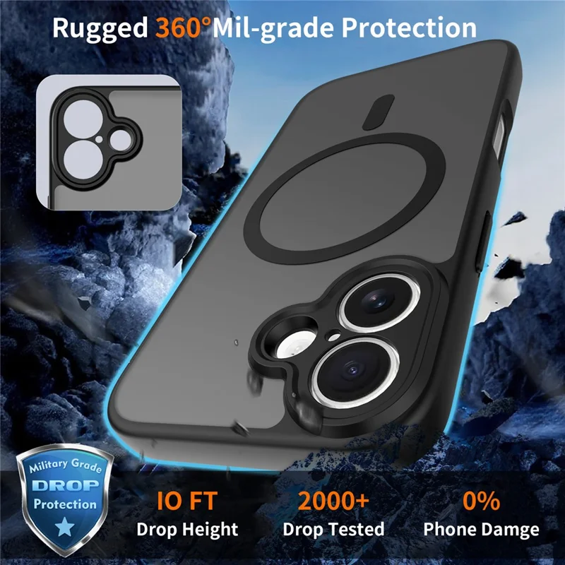 For iPhone 16 Plus Magnetic Case Skin Touch PC + TPU Precise Camera Cutouts Shockproof Phone Cover - Black