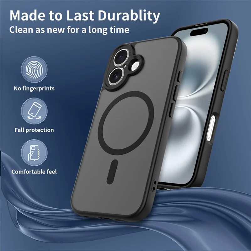 For iPhone 16 Plus Magnetic Case Skin Touch PC + TPU Precise Camera Cutouts Shockproof Phone Cover - Black