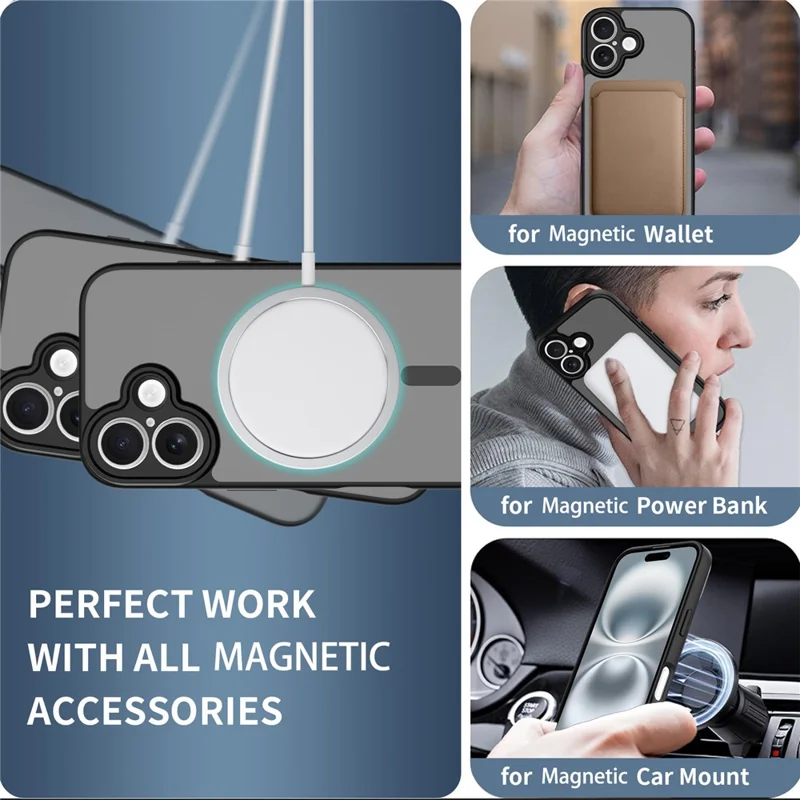 For iPhone 16 Plus Magnetic Case Skin Touch PC + TPU Precise Camera Cutouts Shockproof Phone Cover - Black