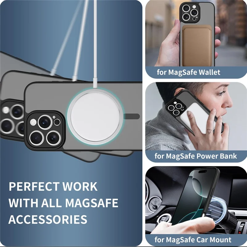 For iPhone 15 Pro Max Magnetic Case Skin Touch PC + TPU Precise Camera Cutouts Shockproof Phone Cover - Black