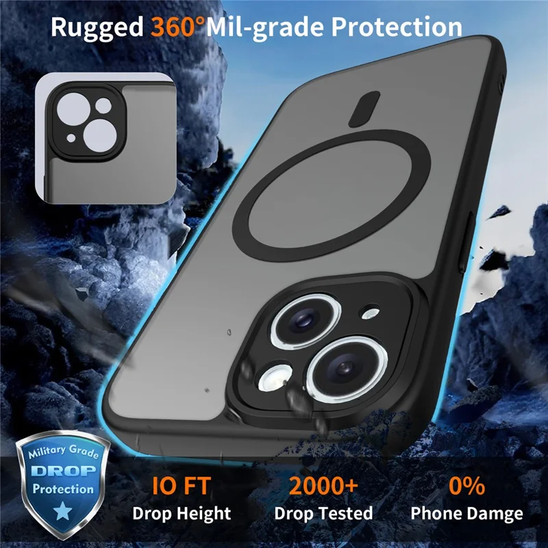 For iPhone 15 Plus Magnetic Case Skin Touch PC + TPU Precise Camera Cutouts Shockproof Phone Cover - Black