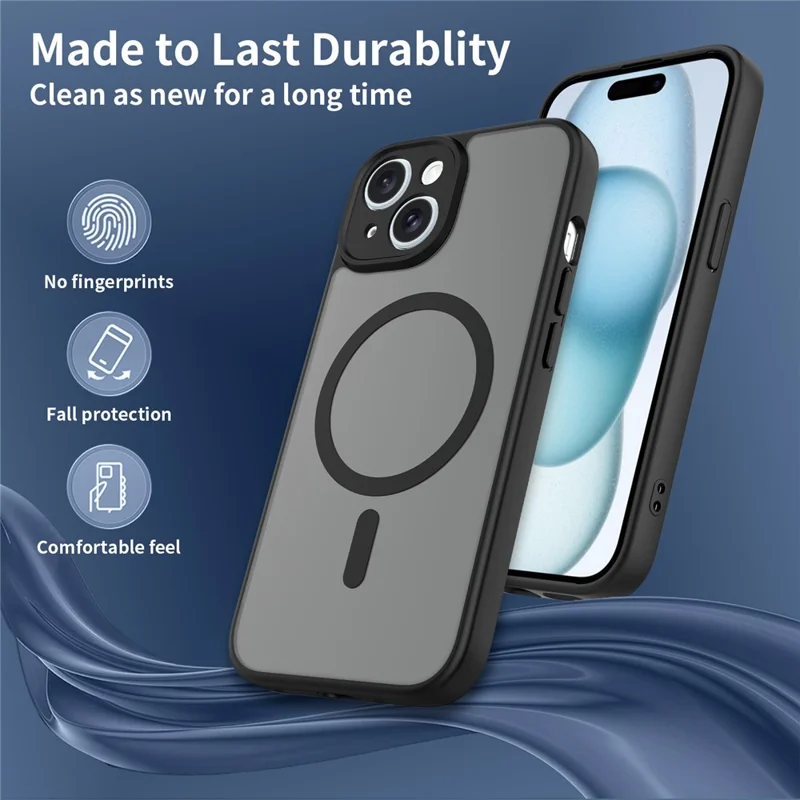 For iPhone 15 Plus Magnetic Case Skin Touch PC + TPU Precise Camera Cutouts Shockproof Phone Cover - Black