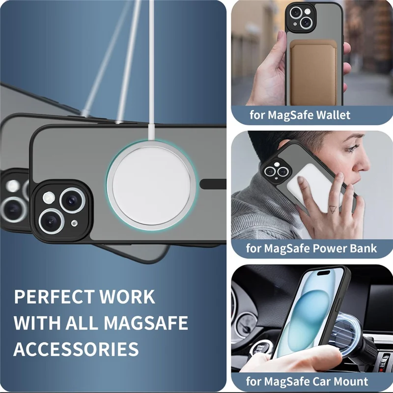 For iPhone 15 Plus Magnetic Case Skin Touch PC + TPU Precise Camera Cutouts Shockproof Phone Cover - Black