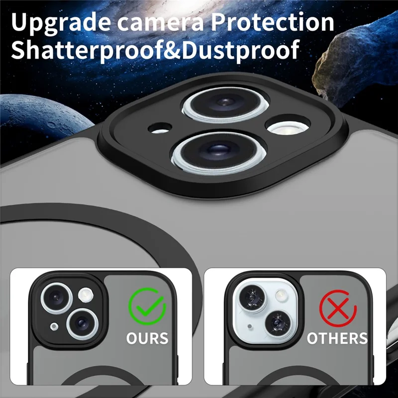 For iPhone 15 Plus Magnetic Case Skin Touch PC + TPU Precise Camera Cutouts Shockproof Phone Cover - Black