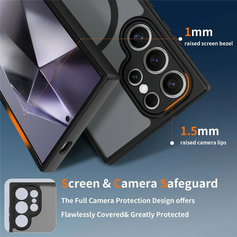 For Samsung Galaxy S24 Ultra Magnetic Case Skin Touch PC + TPU Precise Camera Cutouts Shockproof Phone Cover - Black