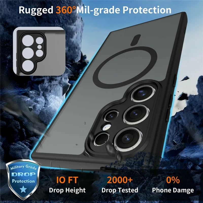For Samsung Galaxy S24 Ultra Magnetic Case Skin Touch PC + TPU Precise Camera Cutouts Shockproof Phone Cover - Black