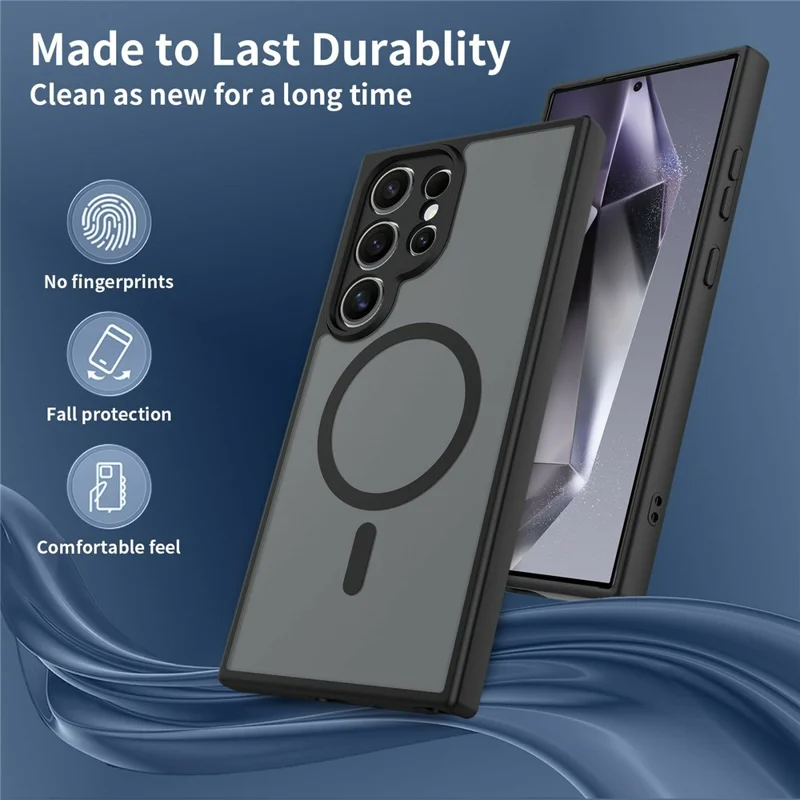 For Samsung Galaxy S24 Ultra Magnetic Case Skin Touch PC + TPU Precise Camera Cutouts Shockproof Phone Cover - Black