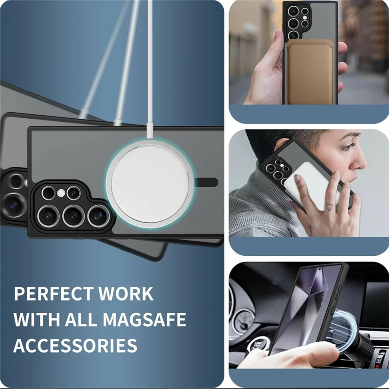 For Samsung Galaxy S24 Ultra Magnetic Case Skin Touch PC + TPU Precise Camera Cutouts Shockproof Phone Cover - Black