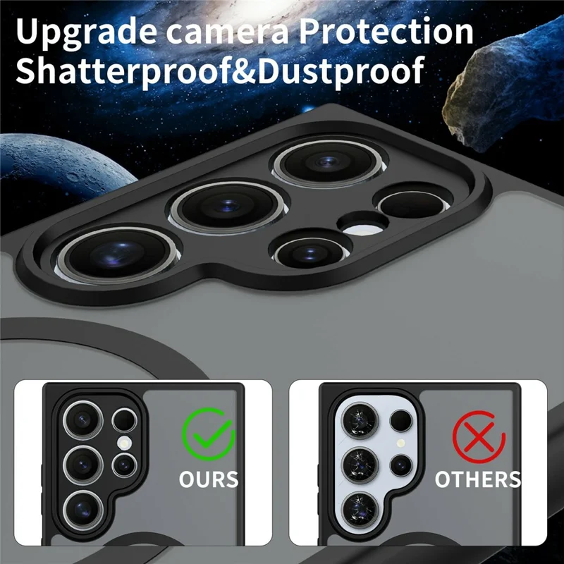 For Samsung Galaxy S24 Ultra Magnetic Case Skin Touch PC + TPU Precise Camera Cutouts Shockproof Phone Cover - Black
