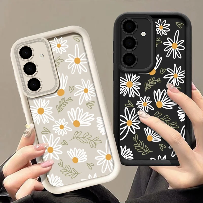 Samsung Galaxy S25 FE-hoesje met madeliefjespatroon Precieze camerabescherming Verdikte TPU-telefoonhoes - Antiek wit