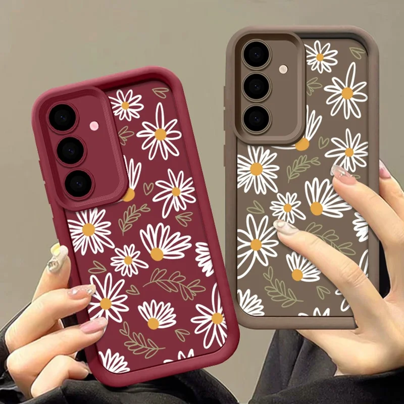 Samsung Galaxy S25 FE-hoesje met madeliefjespatroon Precieze camerabescherming Verdikte TPU-telefoonhoes - Antiek wit
