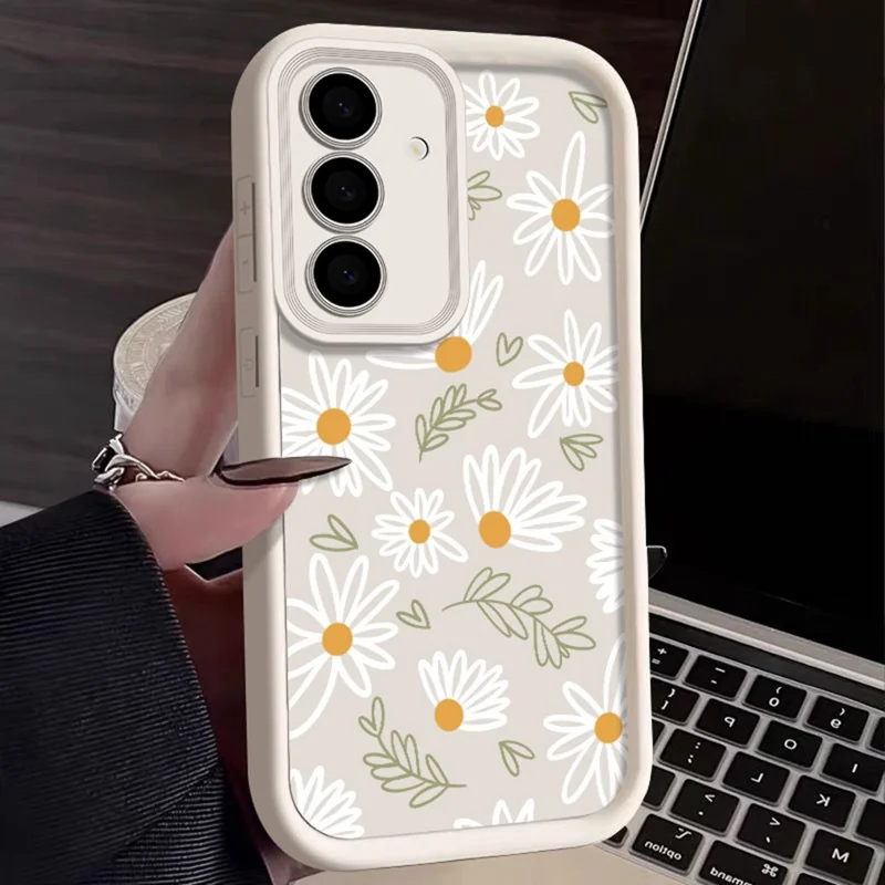 Daisy Pattern Case for Samsung Galaxy A26 5G / A17 5G / A17 4G , Precise Camera Protection Thickened TPU Phone Cover - Antique White