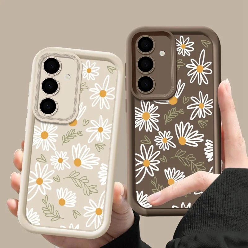 Daisy Pattern Case for Samsung Galaxy A26 5G / A17 5G / A17 4G , Precise Camera Protection Thickened TPU Phone Cover - Antique White