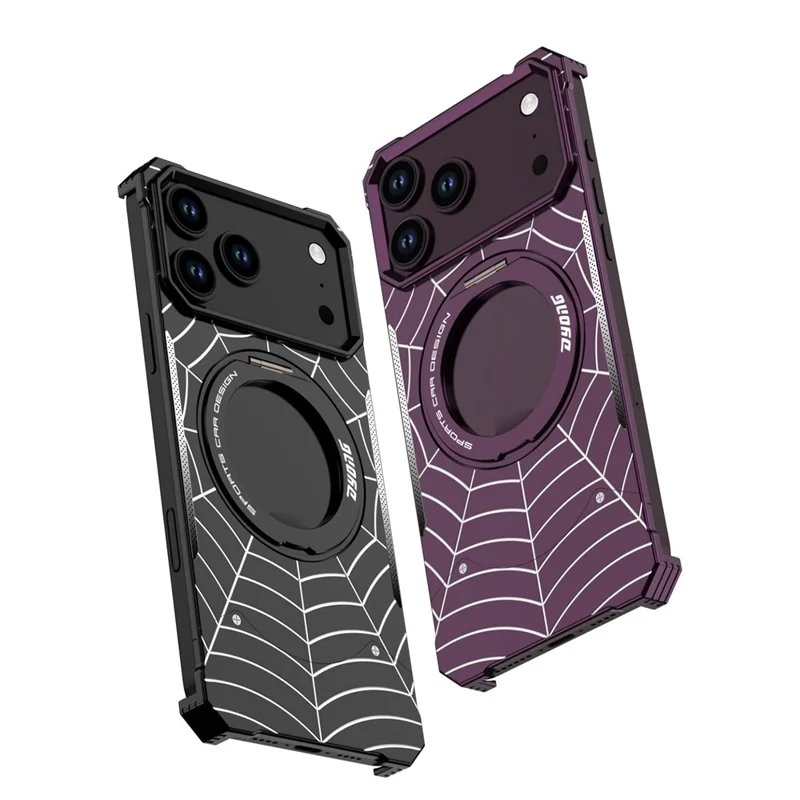 DYONG  for iPhone 18 Pro Max / 17 Pro Max Frameless Case Magnetic Rotating Kickstand Spider Web Pattern Phone Cover - Black