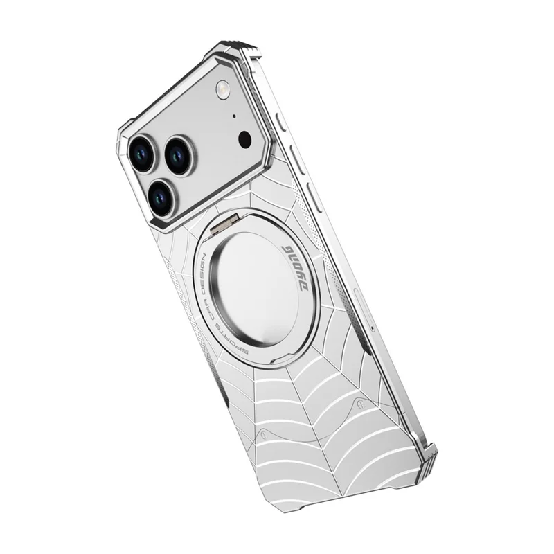 DYONG  for iPhone 18 Pro Max / 17 Pro Max Frameless Case Magnetic Rotating Kickstand Spider Web Pattern Phone Cover - Black