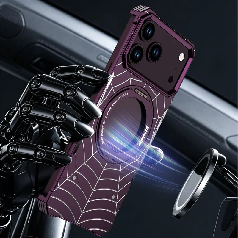 DYONG  for iPhone 18 Pro Max / 17 Pro Max Frameless Case Magnetic Rotating Kickstand Spider Web Pattern Phone Cover - Black