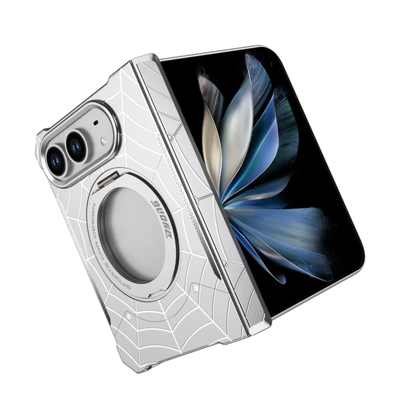 DYONG for iPhone Duo Frameless Case Magnetic Rotating Kickstand Spider Web Pattern Phone Cover - Black