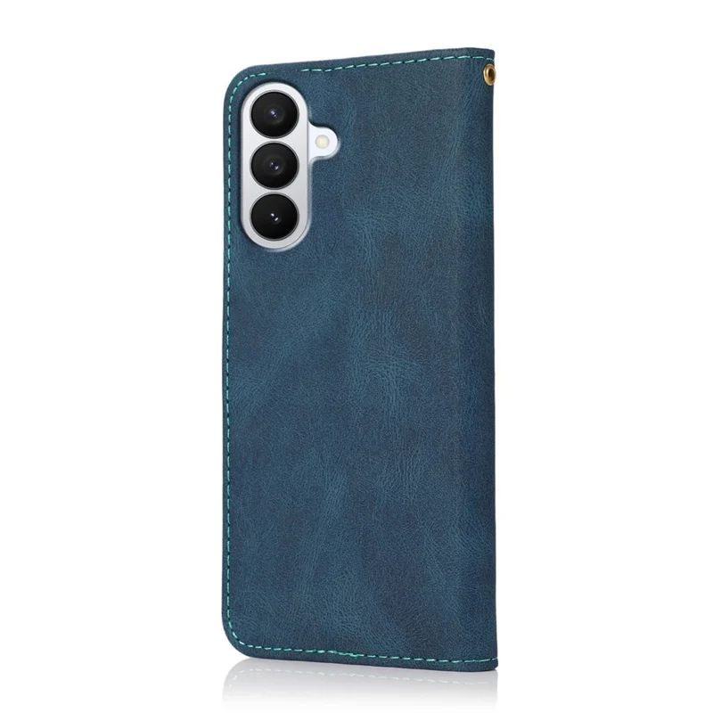 For Samsung Galaxy S27 Case Color Splicing Wallet Stand Leather Phone Cover with Wrist Strap - Blue  /  Green