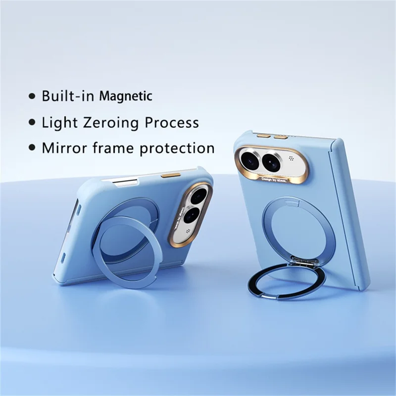 ABEEL For iPhone Duo Magnetic Case Ring Kickstand Liquid Silicone Feel PC Phone Cover - Sky Blue