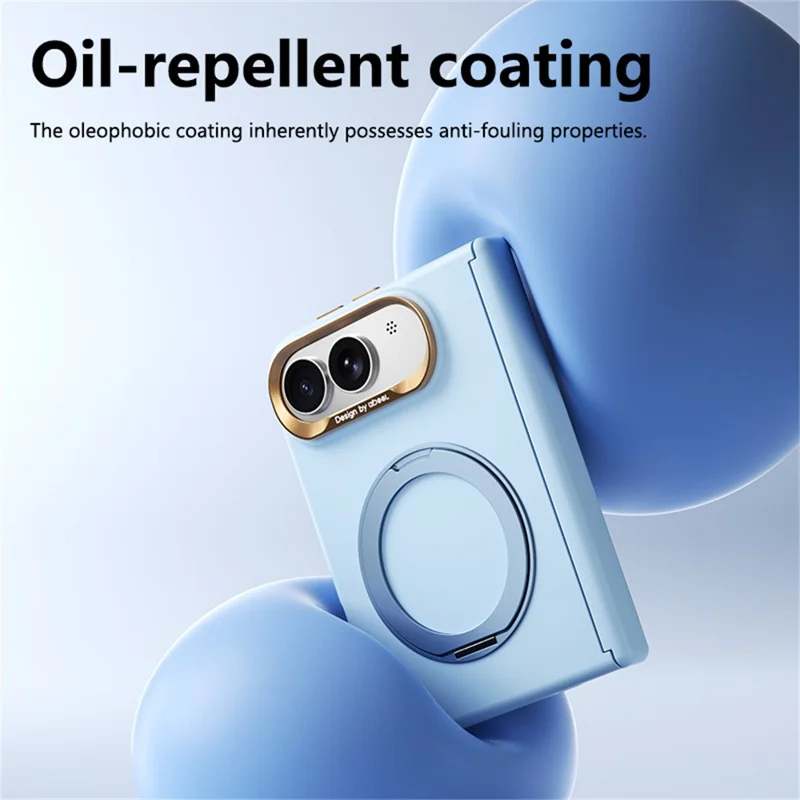 ABEEL For iPhone Duo Magnetic Case Ring Kickstand Liquid Silicone Feel PC Phone Cover - Sky Blue